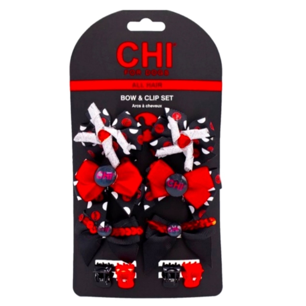 CHI For Dogs Bow &‎ Clip Set Pet Grooming Products Red Black White Pet Hair Bows